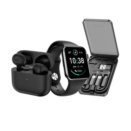 Green Lion 3 In 1 Ultimate Combo (Smart Watch, Earbuds & Multi-Functional Box) - Black
