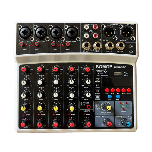 BOMGE 6-Channel Audio Mixer - Professional Digital DJ Console with MP3 Module, Bluetooth, and USB Sound Card