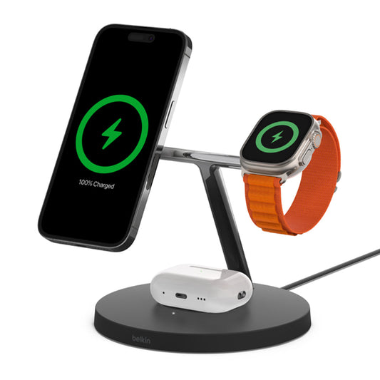 Belkin BoostCharge Pro 3-in-1 Wireless Charger with MagSafe 15W – Charge iPhone, Apple Watch, and AirPods