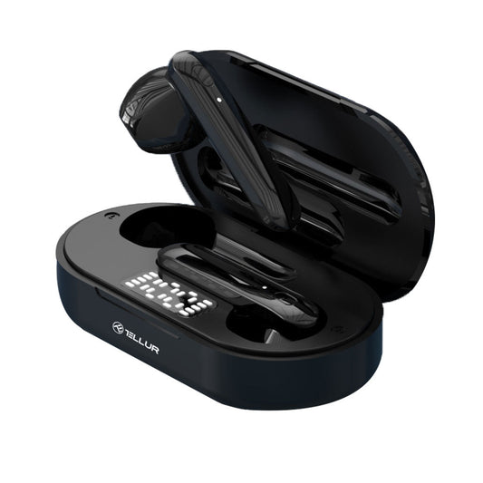 Tellur Flip Bluetooth True Wireless Earphones – Black – Lightweight with Touch Control and Display Charging Case