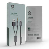 Green Lion 2-in-1 AUX Braided Cable (1.2m) - Durable Black Audio Connector