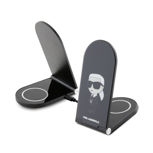 Karl Lagerfeld 15W 2-in-1 Magnetic Wireless Desk Charger with MagSafe Compatibility - Black