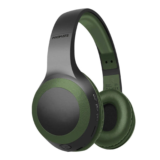 Promate LaBoca Deep Bass Over-Ear Wireless Headphones - Midnight Green | Bluetooth 5.0 with Superior Sound Quality and Comfort