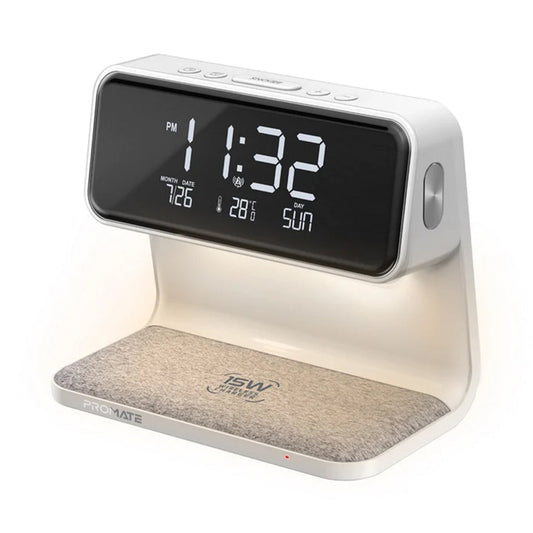 Promate Multi-Function LED Alarm Clock with 15W Wireless Charger | Lumix-15W