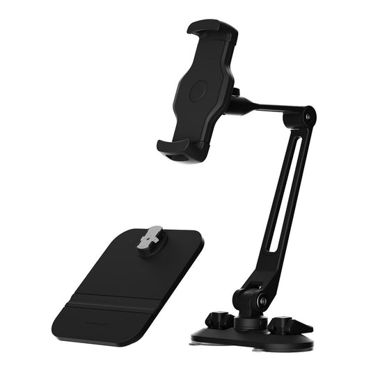 Powerology Adjustable Long Arm 360° Rotatable Suction Phone and Tablet Holder – Black