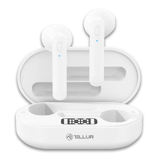 Tellur Flip Bluetooth True Wireless Earphones – White – Lightweight with Touch Controls and Battery Status Display