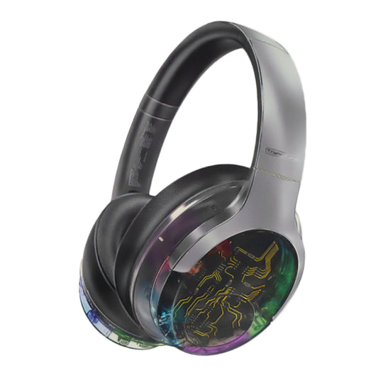 Promate Transtune - ANC Wireless Headphones with RGB Lights | Hi-Fi Sound & Extended Battery Life | Silver