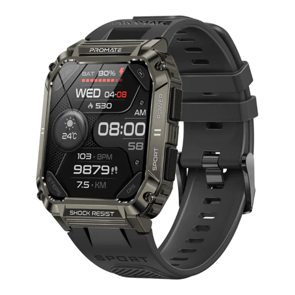 Promate XWatch-S19 Fitness Smartwatch with Bluetooth Calling | 1.95" TFT Display, IP67 Waterproof - Black