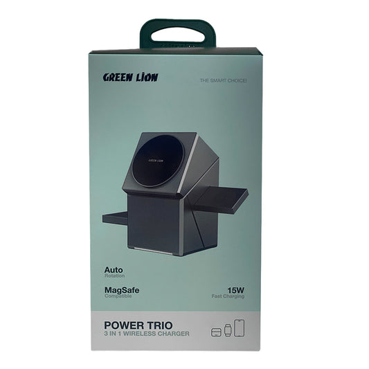 Green Lion Power Trio 3-in-1 Wireless Charger with MagSafe Compatibility and 15W Fast Charging