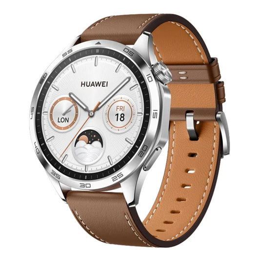 Huawei Watch GT4 46mm Brown Leather Strap - Advanced Fitness Tracker with High-Resolution Display and Long Battery Life